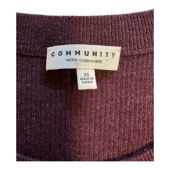 Community With Cashmere Sweater Ribbed Long Sleeves Burgundy Pullover - Size XS - Picture 6 of 12